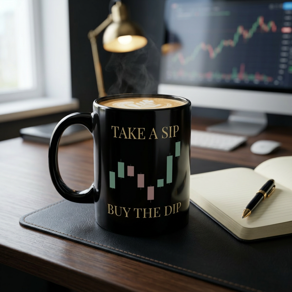 Take a Sip, Buy the Dip Coffee Mug — Stock Trader Candlestick 11oz Black Mug